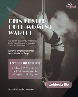 🌸Unsere Schnupperkurse für den Frühling sind online!🩷

Du bist dir nicht sicher, ob Pole Dance das Richtige für dich ist? Keine Sorge! ❤️

👉 In unseren exklusiven Schnupperkursen für Anfänger:innen darfst du den Sport unbeschwert ausprobieren und unseren Verein kennenlernen 💖 

📆 Unsere Termine im Frühling:

➡️ 29. März 2026 - Sonntag um 11 Uhr 
➡️ 12. April 2026 - Sonntag um 10 Uhr 
➡️ 26. April 2026 - Sonntag um 15 Uhr 

In entspannter Atmosphäre zeigen wir dir step by step und ohne jeglichen Druck die ersten Pole Moves, um ein Gefühl für den Sport zu bekommen. Dabei achten wir auf dein persönliches Level, sodass du auch ohne sportliche Vorkenntnisse tolle Erfolgserlebnisse mit nach Hause nehmen wirst, versprochen! ☺️💖
Und wer weiß, vielleicht entdeckst du an dem Tag deine neue Leidenschaft. ❤️‍🔥 

🔗💌 Melde dich direkt über den Link in der Bio an oder schreibe uns eine PN 💖 Auch bei Fragen sind wir gern für dich da! ☺️

Wir freuen uns sehr dich bei deinem ersten Schritt auf deiner Poledance Reise begleiten zu dürfen! 💖💫

Fotograf: @torstencantilever 

#poledance #pole #poledancehannover #polefitness #polecommunity