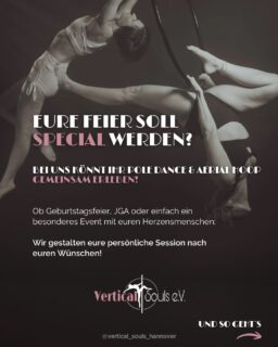 🎉Eure Feier soll special werden? Kein Problem!

Bei uns könnt ihr Pole Dance & Aerial Hoop gemeinsam erleben! 💫

Unsere individuell gestalteten Sessions bieten Raum für Bewegung, Ästhetik und gemeinsame Momente – ob als JGA, Geburtstagsfeier oder einfach als besonderes Erlebnis mit euren Herzensmenschen. 🩷

Ganz egal, ob ihr etwas Neues ausprobieren oder gemeinsam lachen wollt – wir gestalten die Einheit individuell nach euren Wünschen! ☺️

👉Alle Eckdaten auf einen Blick:

⏳Dauer: 90 Minuten
📅 Termine nach Vereinbarung Sa & So– flexibel & persönlich abgestimmt
💃Teilnehmeranzahl: 8 – maximal 14 Personen
💵 Preis: Bis 8 Personen 200€ Fixpreis - jede weitere Person 20€ zusätzlich 
Weitere Bedingungen findet ihr auf unserer Webseite www.verticalsouls.de (Link in der Bio)

Klingt das nach einer Feier für euch? Schickt uns gerne eure Anfrage, ganz unverbindlich und sichert euch euer Wunschdatum! 💫 Wir freuen uns auf eure Ideen und eure Feiern unvergesslich werden zu lassen! ☺️🩷

Fotograf: @torstencantilever 

#poledancehannover #poledance #poledancestudio #hannoverlife