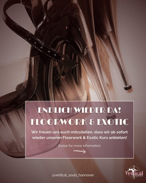 ❤️‍🔥 Endlich wieder da: Floorwork & Exotic 👠

Wir freuen uns euch mitteilen zu können, dass wir ab sofort wieder unseren Floorwork & Exotic Kurs anbieten können! ❤️✨

Jeden zweiten Samstag bereitet unsere Trainerin Kristina eine wundervolle Choreo vor, die dann gemeinsam Step by Step erlernt wird. Ob sinnliche Bewegungen an der Pole oder extravagante Floor Moves - Entdecke gemeinsam mit uns deine Leidenschaft zum Tanz ❤️‍🔥

Egal ob du mit Pole Dance erst angefangen hast oder schon fortgeschritten bist – Jedes Level ist willkommen und wird individuell behandelt 🫶

Heels sind übrigens keine Pflicht beim Kurs! Wenn du dich damit nicht wohlfühlst, tanze einfach barfuß mit uns 💃

Als Vereinsmitglied hast du Zugang zu all unseren Kursangeboten und kannst dadurch ein vielseitiges Training erleben 💖

💌 Du möchtest unseren Verein kennenlernen? Schreibe uns gerne eine PN oder eine Anfrage an anfrage@verticalsouls.de - Wir freuen uns auf dich! ☺️🌈

#polecommunity #poledance #poledancehannover #poleexotic